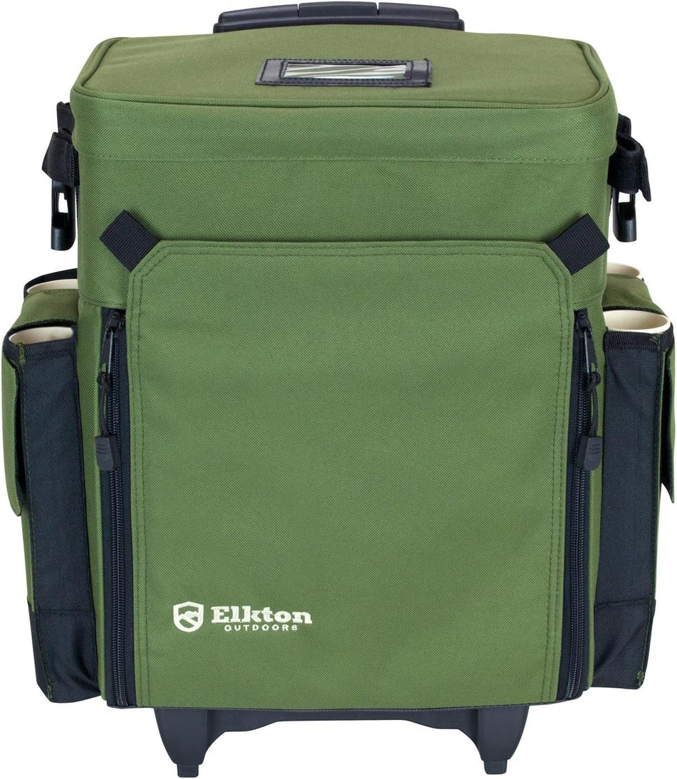 Elkton Outdoors Rolling Tackle Box with Wheels - Waterproof Rolling Fishing Backpack, 5 Removable Tackle Trays, 4 Rod Holders, Fishing Gifts for Men, Fish Tackle Bag, Roller Tackle Box