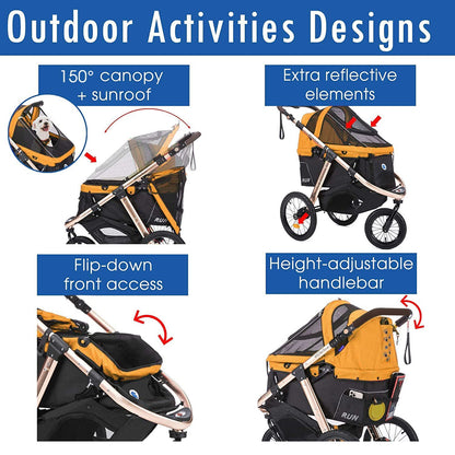 Jogging Sports Stroller with Comfort Rubber Wheels/Zipper-Less Entry/1-Hand Quick Fold/Aluminum Frame for Small/Medium Dogs, Cats and Pets (Green Camo)